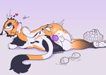 anthro backsack balls biped blush butt egg fingers fur genitals male oviposition solo tail pokithekat poki_(pokithekat) calico_cat domestic_cat felid feline felis mammal hi_res