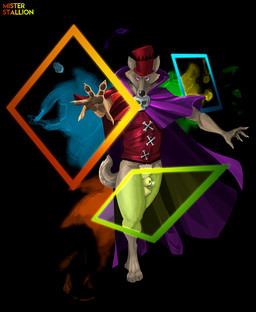 5_fingers animal_genitalia anthro balls biped black_background black_nose bone bottomless claws cloak clothed clothing digitigrade feet fingers fur furgonomic_piercing furgonomics genital_piercing genitals grey_body grey_fur hat headgear headwear looking_at_viewer magic magic_user male pawpads piercing pink_eyes pubes rainbow sheath sheath_piercing simple_background skull solo standing tan_body tan_fur top_hat misterstallion canid canine canis mammal wolf colorful_theme digital_drawing_(artwork) digital_media_(artwork) source_request