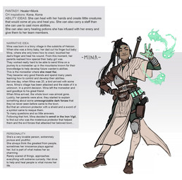 5_fingers ambiguous_gender antennae_(anatomy) armor arms_bent armwear belt belt_buckle black_eyebrows black_eyes black_hair bodysuit braided_hair brown_armwear brown_belt brown_body brown_clothing brown_footwear brown_lips brown_shoes brown_skin buckle closed_smile clothed clothed_female clothed_human clothing elbow_pads empty_eyes eyebrows eyelashes featureless_arms female fingers flying footwear fully_clothed fully_clothed_female fully_clothed_human green_body green_bodysuit green_clothing green_skinsuit grey_background grey_wristband group gun gun_holster hair hand_on_hip hand_on_own_hip healer larger_female larger_human lips long_hair magic magic_user monk mouth_closed noseless not_furry ranged_weapon shoes simple_background size_difference skinsuit smaller_ambiguous smile smiling_at_another tan_dress text text_box tight_clothing weapon cristina_lavina_ferez highguard_(game) mina_(highguard) human magical_creature mammal 2026 character_name concept_art digital_drawing_(artwork) digital_media_(artwork) english_description english_text flat_colors hi_res official_art story