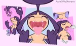 belly bodily_fluids burping duo eyes_closed feral larger_pred mouth_shot neck_bulge open_mouth oral_vore red_eyes saliva simple_background size_difference soft_vore swallowing teeth tongue tongue_out uvula vore appleofmyshampoo nintendo pokemon generation_1_pokemon generation_3_pokemon humanoid mammal mawile pokemon_(species) rattata hi_res