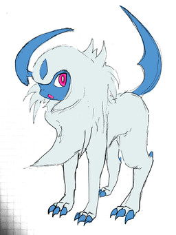 ambiguous_gender looking_at_viewer open_mouth simple_background solo standing white_background kagura_0471 nintendo pokemon absol generation_3_pokemon pokemon_(species) 2018 3:4 alternate_version_at_source