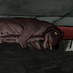 ambiguous_gender brown_body brown_fur corpse death detailed_background feral fur looking_up lying on_side partially_submerged solo puppy_meats mammal species_request hi_res unfinished