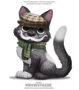 ambiguous_gender blue_eyes clothing facial_hair feral fur grey_body grey_fur hat headgear headwear humor looking_at_viewer mustache pun scarf simple_background solo text visual_pun whiskers white_background white_body white_fur piper_thibodeau domestic_cat felid feline felis mammal digital_media_(artwork) digital_painting_(artwork) english_text painting_(artwork) translated url