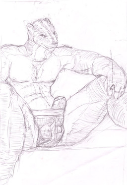 anthro balls cigarette cigarette_smoke clothed clothing duo erection extreme_size_difference fur genitals holding_cigarette holding_object humanoid_genitalia humanoid_penis inside_clothing lit_cigarette macro male micro micro_in_underwear muscular navel nipples penis penis_poking_out simple_background sitting size_difference smile smoke smoking smoking_cigarette spread_legs spreading trapped_in_clothing trapped_in_underwear underwear underwear_only white_background jeri_kleinlowe ambiguous_species mammal mephitid skunk black_and_white monochrome traditional_media_(artwork)