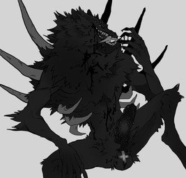 balls beads blood bodily_fluids claws cross cross_necklace erection fur genital_fluids genitals grin jewelry male multi_eye necklace nude open_mouth open_smile penis prayer_beads precum rosary sharp_teeth smile solo spikes teeth vein veiny_penis paperclip_(artist) castlevania konami mythology blue_fangs_(castlevania) canid canine demon mammal monster mythological_creature night_creature_(castlevania) greyscale hi_res monochrome