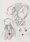 ambiguous_gender anthro big_ears clothing eyes_closed high-angle_view jacket jewelry looking_up open_mouth pendant side_view solo topwear whiskers marcie_montis mirah_(marcie_montis) ambiguous_species absurd_res hi_res model_sheet sketch traditional_media_(artwork)