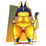 annoyed anthro big_breasts breasts clothed clothing egyptian egyptian_clothing female fur hands_on_hips huge_breasts ineffective_clothing low-angle_view skimpy solo thick_thighs yellow_body yellow_fur stillelk62 animal_crossing nintendo ankha_(animal_crossing) domestic_cat felid feline felis mammal 1:1 absurd_res hi_res painting_(artwork) traditional_media_(artwork)