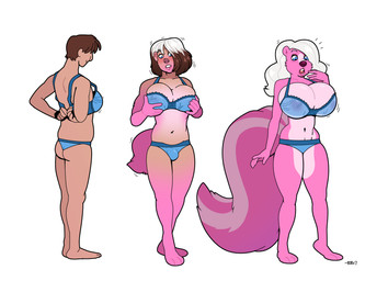 anthro barefoot base_one_layout basic_sequence big_breasts bimbofication blue_eyes bra breast_growth breasts brown_hair clothed clothing crossdressing feet female fur gender_transformation growth hair hand_on_breast human_to_anthro linear_sequence male mtf_transformation navel one_row_layout open_mouth pink_body pink_fur short_hair solo species_transformation standing surprised tail tail_growth three_frame_image three_frame_sequence transformation transformation_sequence underwear white_hair blackshirtboy daniel156161_(character) sophie_(daniel156161) human mammal mephitid skunk 2017 hi_res sequence story story_in_description