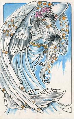 anthro bangle black_body black_fur bracelet clothed clothing dress feathered_wings feathers female fully_clothed fur grey_body grey_eyes grey_fur hair jewelry pink_nose solo star_(shape) white_body white_feathers white_fur white_hair wings heather_bruton mythology equid equine mammal mythological_creature mythological_equine pegasus 2020