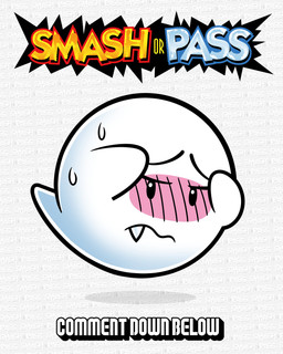 ambiguous_gender black_eyes black_outline blush bodily_fluids fangs floating half-closed_eyes narrowed_eyes outline shadow shy simple_background solo sweat teeth text text_background wavy_mouth white_background white_body downrightshoddy mario_bros nintendo boo_(mario) 4:5 absurd_res english_text hi_res