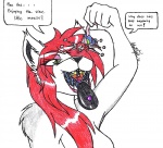 anthro anthro_pred black_tongue dangling duo female female_pred gaping_mouth green_eyes hair imminent_vore macro open_mouth rainbow red_hair text tongue uvula vore drazelleverse gothyk whinry hybrid mammal mouse murid murine rodent crayon_(artwork) english_text mixed_media pen_(artwork) traditional_media_(artwork)