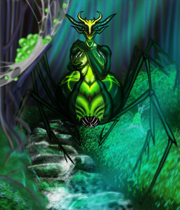 breasts female genitals looking_at_viewer multi_eye muscular nude solo vulva alester_nibras arachnid arthropod humanoid spider absurd_res hi_res