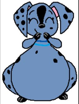 after_inflation beverage black_spots blue_body blue_fur blueberry_(fruit) blueberry_inflation bottom_heavy eyes_closed female feral food fruit fur giggling inflation jewelry juice_(beverage) necklace on_hind_legs overweight overweight_female overweight_feral plant smile solo spots thick_thighs pacster13 101_dalmatian_street 101_dalmatians disney dee_dee_(101_dalmatians) canid canine canis dalmatian domestic_dog mammal hi_res