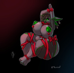 3_toes 4_ears ankles_tied anthro areola belly big_breasts big_butt black_background black_body black_feathers black_hair bound breasts butt candy candy_cane candy_cane_ear_ring claws dessert feather_hair feathers feet female female_anthro food gift_wrapped gifting_self green_areola green_claws green_eyes green_inner_ear green_lips green_mouth green_nipples grey_belly grey_body grey_breasts grey_feathers grey_legs hair hands_tied holidays huge_breasts huge_butt lips looking_at_viewer multi_ear nipples non-mammal_areolas non-mammal_breasts nude nude_anthro nude_female ornament pseudo_hair red_background red_bow red_bow_ribbon red_ribbon ribbon_only simple_background solo thick_thighs toe_claws toes wingless_avian theok_arts christmas mama_malachite avali avian hi_res signature
