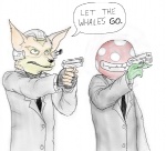 anthro anthrofied clothed clothing duo environmentalism gun handgun holding_gun holding_object holding_ranged_weapon holding_weapon male necktie plant ranged_weapon smile suit weapon fredryk_phox mario_bros nintendo paintchat star_fox fox_mccloud canid canine elemental_creature flora_fauna fox mammal piranha_plant crossover