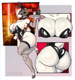 annoyed anthro armwear bartender big_breasts big_butt blush blushing_at_viewer bodily_fluids breast_shot breasts bunny_costume butt butt_shot clothed clothing costume ear_piercing female fishnet_armwear fishnet_clothing fishnet_leggings fishnet_legwear freckles fur glistening glistening_body glistening_breasts glistening_butt hair hooves horn leggings legwear looking_at_viewer piercing simple_background solo sweat sweaty_body sweaty_breasts sweaty_butt sweaty_legs sweaty_thighs tail thick_thighs white_body wool_(fur) paindemonoidsex jack_daniel's bovid caprine mammal sheep absurd_res hi_res