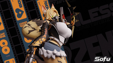 clothed clothing female gun ranged_weapon solo weapon yellow_body valorlynz_(modeler) mihoyo zenless_zone_zero pulchra_fellini domestic_cat felid feline felis humanoid mammal 16:9 3d_(artwork) digital_media_(artwork) hi_res widescreen