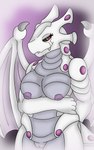 anthro bedroom_eyes black_sclera breasts female fog genitals narrowed_eyes pink_body purple_body pussy red_eyes scales seductive simple_background smile solo white_body wings darknetic bakugan bakugan_(series) mythology wavern dragon mythological_creature mythological_scalie scalie 5:8 absurd_res hi_res