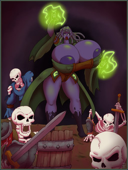 ambiguous_gender big_breasts bone border breasts female group lips looking_at_viewer magic magic_user melee_weapon necromancer nipple_outline nipples rising_from_the_ground shield skeleton solo_focus sword transparent_border weapon witch brewheardt alena_(brewheardt) dark_elf elf humanoid 2021 3:4 absurd_res alpha_channel hi_res