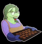 alternate_costume anthro apron big_breasts breasts candy chocolate chocolate_chip_cookie chocolate_chips cleavage clothed clothing cookie cookie_tray dessert eyelashes eyes_closed eyewear female food freckled_chest freckled_face freckles glasses green_body green_hair green_scales hair handwear open_mouth open_smile oven_mitts scales simple_background smile snout solo transparent_background lazy-a-ile cavemanon_studios i_wani_hug_that_gator olivia_halford baryonyx dinosaur prehistoric_species reptile scalie spinosaurid theropod 2024 absurd_res alpha_channel digital_drawing_(artwork) digital_media_(artwork) hi_res