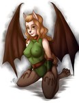 anthro blonde_hair breasts clothed clothing female hair kneeling nipple_outline solo wings yellow_sclera darksteellycaon disney gargoyles maggie_reed_(gargoyles) animal_humanoid felid humanoid mammal mutate_(gargoyles) digital_media_(artwork)