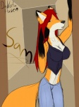 anthro big_breasts blue_eyes breasts female solo tail darknesshaven samantha_arrow canid canine fox mammal 3:4