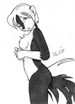 anthro biped breasts countershading female fur hair looking_at_viewer nipples nude side_view simple_background solo standing tail white_background taral_wayne saara_(character) mammal mephitid skunk 2009 monochrome