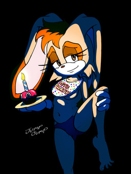 anthro barefoot biped black_background breasts closed_smile clothing cosplay costume dipstick_ears ear_markings feet female floppy_ears gloves hair half-closed_eyes halloween_costume handwear holding_object holidays looking_at_viewer lop_ears markings medium_breasts mouth_closed multicolored_ears narrowed_eyes navel on_one_leg orange_hair orange_markings panties plantigrade short_hair simple_background smile solo spread_legs spreading standing suggestive tan_body text tray underwear white_clothing white_gloves white_handwear jumpjump five_nights_at_freddy's halloween scottgames sega sonic_the_hedgehog_(series) chica_(fnaf) vanilla_the_rabbit lagomorph leporid mammal rabbit 2025 3:4 english_text hi_res