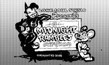 ambiguous_gender anthro bikini black_body black_ears black_fur cigarette clothing curled_tail dipstick_tail eyelashes eyes_closed female fur grin male markings open_mouth pointy_ears smile smoking smoking_cigarette swimwear tail tail_markings teeth title_card two-piece_swimsuit white_face milton_knight kickstarter domestic_cat felid feline felis mammal mouse murid murine rodent monochrome