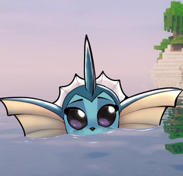 ambiguous_gender anthro black_eyes blue_body detailed_background fin frill_(anatomy) head_crest head_fin head_frill looking_at_viewer mostly_submerged reflection solo water foxgumie microsoft minecraft mojang nintendo pokemon xbox_game_studios eeveelution generation_1_pokemon pokemon_(species) vaporeon 2025 crossover hi_res female_(lore)
