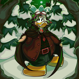 anthro belt bottomwear brown_belt brown_cape brown_clothing brown_hair brown_jacket brown_topwear cape clothing cloud evergreen_tree eyewear eyewear_on_head facial_hair fangs full_moon goggles goggles_on_head green_sky grey_bottomwear grey_clothing grey_pants hair jacket jewelry looking_at_viewer male moon mustache necklace night open_mouth outside pants pine_tree plant sky snow solo teeth topwear tree letlab0611 club_penguin avian bird penguin 1:1 absurd_res hi_res