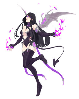 armwear black_clothing black_hair black_legwear black_topwear breasts clothed clothing female grey_wings hair legwear light_body light_skin long_hair magic_user membrane_(anatomy) membranous_wings open_mouth open_smile pupils purple_eyes simple_background smile solo three-quarter_view topwear unsigned white_background white_pupils wings corzh77 humanoid absurd_res full-length_portrait hi_res portrait