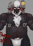 anthro beard black_body black_fur body_hair bulge chest_hair chest_tuft clothed clothing facial_hair facial_piercing fur hair jewelry male nipple_piercing nipples nose_piercing piercing solo tattoo tuft underwear demonrat stangel_(demonrat) bovid bovine cattle mammal absurd_res hi_res