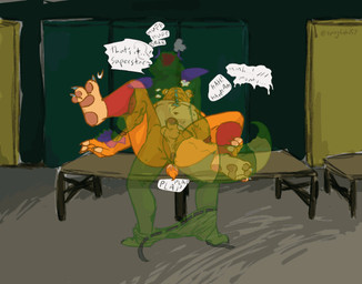 anal anal_penetration anthro athletic athletic_anthro athletic_male back_muscles backsack balls bottomwear bottomwear_down breath breathing brown_body butt claws clothed clothing dialogue dialogue_box dialogue_with_sound_effects duo finger_claws flaccid foreskin fur genitals green_balls green_body green_scales locker locker_bench locker_room machine male male/male male_penetrated male_penetrating male_penetrating_male markings moan nude orange_body orange_fur overweight overweight_anthro overweight_male pants pants_down partially_clothed pawpads paws penetration penis plap rear_view scales sex slightly_chubby slightly_chubby_anthro slightly_chubby_male sound_effects tail tail_markings tail_motion text toe_claws twitching spicyfish157 five_nights_at_freddy's five_nights_at_freddy's:_security_breach scottgames steel_wool_studios glamrock_freddy montgomery_gator alligator alligatorid animatronic bear crocodilian mammal reptile robot scalie 2022 animated digital_media_(artwork) english_text