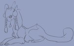 ambiguous_gender blue_background braided_hair feral fur hair lying lying_on_ground on_ground simple_background solo tail nox_(artist) unknown_species tagme