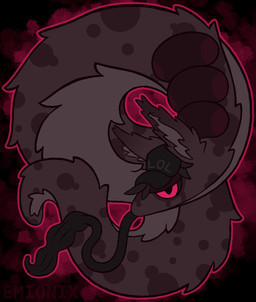 abstract_background ambiguous_gender apode baseball_cap big_eyes black_hair black_sclera black_tongue clothing countershading dipstick_ears ear_markings facial_markings feral floating fluffy_ears fur hair hat head_markings headgear headwear legless lidded_eyes long_ears long_tongue markings mottled mottled_body multicolored_ears outline pink_eyes pink_outline pupils purple_body purple_countershading purple_fur purple_inner_ear purple_markings serpentine simple_background slit_pupils solo tapering_snout tear_(marking) text text_on_baseball_cap text_on_clothing text_on_hat text_on_headwear tongue tongue_out emionix jayk_(emx) omnitope wormbeast 2026 aliasing artist_name black_and_red digital_drawing_(artwork) digital_media_(artwork) flat_colors gimp_(artwork) hi_res monochrome male_(lore) nonbinary_(lore)