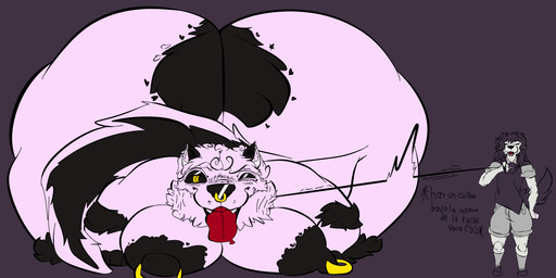 anthro areola big_breasts big_butt big_tongue black_eyes breasts butt clothing dominant dominant_young duo facial_piercing female freckled_areola freckles fur huge_breasts huge_butt husband_and_wife hyper hyper_breasts hyper_butt leash leash_pull male male/female married_couple morbidly_obese morbidly_obese_female multicolored_body multicolored_fur nipple_piercing nipple_ring nipples nose_piercing nose_ring obese obese_female overweight overweight_female piercing pupils ring_piercing school_uniform shota size_difference smile smiling_at_another smiling_at_partner text tongue tongue_out uniform yellow_pupils young young_male mommydkg abbi_(mommydkg) d_the_wolf canid canine canis domestic_dog mammal wolf absurd_res hi_res spanish_description spanish_text trans_(lore) trans_woman_(lore)