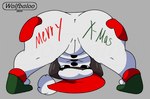 anthro body_writing butt christmas_clothing christmas_headwear clothing female gloves hair handwear hat headgear headwear holidays looking_at_viewer monotone_background presenting presenting_hindquarters santa_hat scarf short_stack smile solo thick_thighs wolfbaloo christmas holly_jollybum elemental_creature humanoid snowman_(species) digital_media_(artwork)