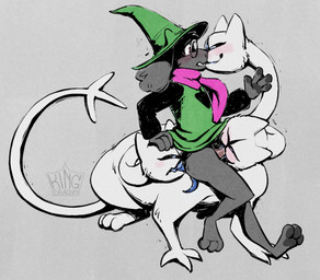 3_heads anal anthro black_body black_fur blush clothed clothing dominant dominant_female duo fellatio female female_rimming_male feral fur hand_on_head kissing long_tongue male male/female multi_head no_underwear oral oral_sandwich paws penile questionable_consent rimming sex surprised tongue kingdragyn deltarune european_mythology greek_mythology mythology undertale_(series) clover_(deltarune) ralsei canid canid_demon canine cerberus demon hellhound hydra mammal monster mythological_canine mythological_creature hi_res female_(lore)