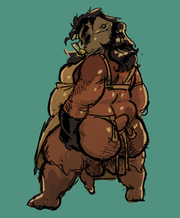 anthro apron apron_only backsack balls belly big_belly big_butt butt butt_grab clothing foreskin genitals hand_on_butt male moobs overweight overweight_male penis penis_hanging pig_mask pig_nose rear_view solo thick_thighs underbite harlequinkiller texas_chainsaw_massacre jack_(harlequinkiller) canid canine canis domestic_dog mammal