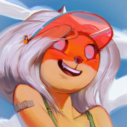 anthro band-aid bandage clothing female fur hair hat headgear headwear markings mole_(marking) mole_under_eye shirt smile solo tank_top teeth tongue topwear visor_cap white_hair yellow_body yellow_fur quietvictories adventure_time cartoon_network bronwyn_(adventure_time) canid canine canis domestic_dog mammal 1:1 2021 absurd_res bust_portrait hi_res icon portrait
