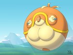 4:3 absurd_res air_inflation airborne_object body_inflation breasts female floating floatzel generation_4_pokemon hi_res hyper_inflation incidental_(artist) inflatable inflation inflation_fetish inner_tube nintendo pokemon pokemon_(species) round_body solo spherical_inflation worried