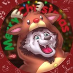 anthro christmas_clothing christmas_decorations christmas_lights christmas_ornament christmas_tree clothing fangs happy holidays kigurumi male onesie plant solo teeth tree naoto christmas canid canine canis deer mammal new_world_deer reindeer wolf 1:1 absurd_res hi_res