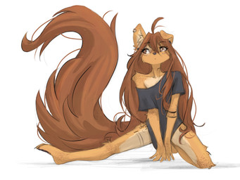5_fingers anthro barefoot barely_visible_pawpads biped bottomless bottomless_anthro bottomless_female brown_eyes brown_hair brown_tail claws clothed clothed_anthro clothed_female clothing countershade_torso countershading ear_piercing feet female fingers front_view fur gauged_ear hair inner_ear_fluff mottled mottled_pawpads partially_clothed partially_clothed_anthro partially_clothed_female pawpads piercing simple_background solo tail tan_body tan_fur tattoo toe_claws toes topwear topwear_only tuft white_background tinygaypirate apogee_(tinygaypirate) canid canine canis domestic_dog mammal 2025 4:3 digital_drawing_(artwork) digital_media_(artwork) hi_res
