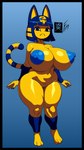 anthro areola big_breasts black_border black_eyes blue_areola blue_body blue_hair blue_nipples blue_tail border breasts curvy_figure featureless_crotch female fingers frown hair huge_breasts navel nipples nude solo standing tail thick_thighs voluptuous wide_hips yellow_body yellow_tail fungus-man animal_crossing nintendo ankha_(animal_crossing) domestic_cat felid feline felis mammal absurd_res full-length_portrait hi_res portrait signature