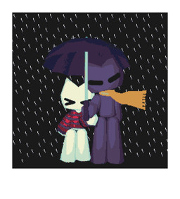 anthro black_body border clothing duo female holding_another holding_object holding_umbrella male male/female pattern_clothing pattern_sweater pattern_topwear raining romantic romantic_couple scarf short_male striped_clothing striped_sweater striped_topwear stripes sweater tall_female topwear umbrella white_body white_border yellow_scarf pictoexclamationmark domestic_cat felid feline felis mammal blender_(artwork) blender_eevee_(artwork) digital_media_(artwork) dithering hi_res pixel_(artwork) trans_(lore) trans_man_(lore) trans_woman_(lore)
