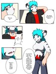 black_ear_tips black_markings black_stripes blue_eyes blue_hair bottomwear breasts brown_eyes clothed clothing dialogue dipstick_ears ear_markings featureless_breasts female fully_clothed gender_transformation goo-connected_lips goo_drip goo_transformation hair human_to_anthro male markings mid_transformation mouthless mtf_transformation multicolored_ears open_mouth pants pink_nose shirt simple_background smile solo species_transformation speech_bubble standing striped_body stripes suit_transformation text topless topwear transformation transformation_sequence vest white_ear white_inner_ear wolferion john_(swack16) kirara_(swack16) felid human mammal pantherine tiger 2018 3:4 colored comic english_text