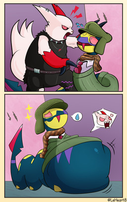after_vore belly big_belly black_clothing clothing duo female feral fur green_clothing inside male overweight vore white_body white_fur leheart nintendo pokemon generation_3_pokemon pokemon_(species) seviper zangoose 2023 absurd_res comic hi_res