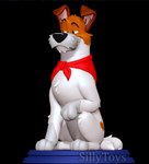 3d_modeling 3d_print feral male paws raised_paw scarf simple_background sitting smile solo white_body sillytoys disney oliver_and_company dodger_(disney) 3d_(artwork) digital_media_(artwork) hi_res