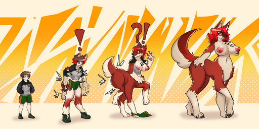 bottomwear breast_growth breasts brown_body brown_fur brown_hair clothing exclamation_point female footwear fur gender_transformation growth hair hoodie human_to_taur interrobang looking_back male mtf_transformation nipples red_hair shoes shorts simple_background smile solo species_transformation standing tail tail_growth topwear torn_clothing transformation dimitriahn canid canid_taur human mammal mammal_taur taur 2023 2:1 digital_media_(artwork) sequence